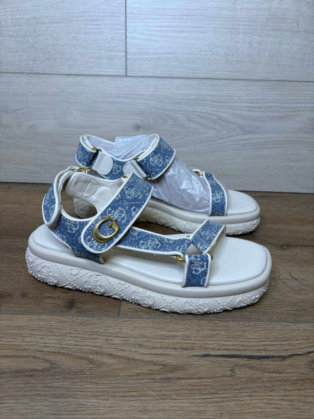 GUESS Lanara Blue Denim Quattro G Platform Sport Sandals 7.5M